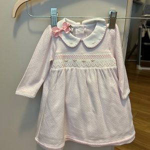 Magnolia baby alice and Andrew pink smocked collared shirt dress, 9 month